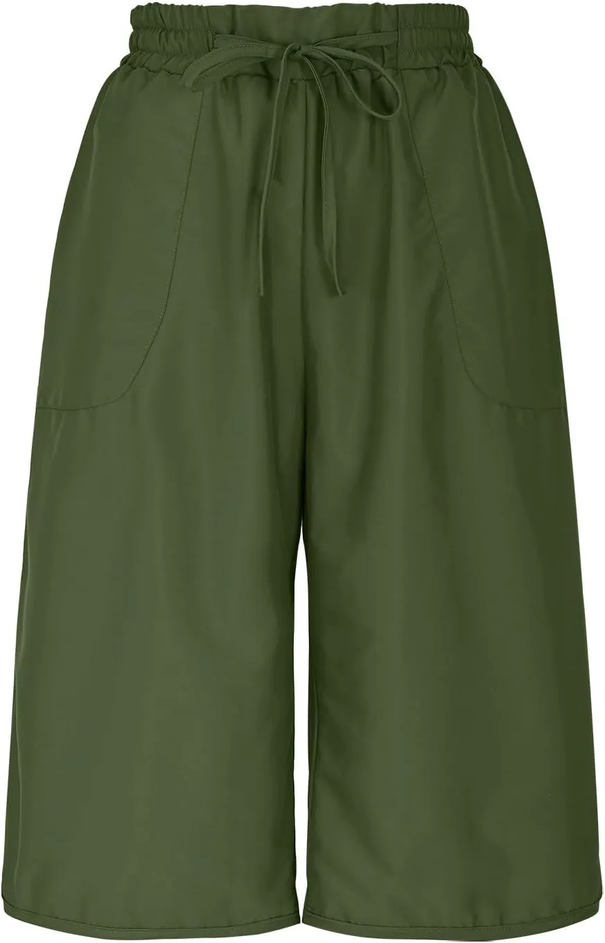 Cropped Trousers Women Summer Capri Pants with Pocket Loose Wide Leg Pant High Waist Sports Yoga Running Hiking Bottoms