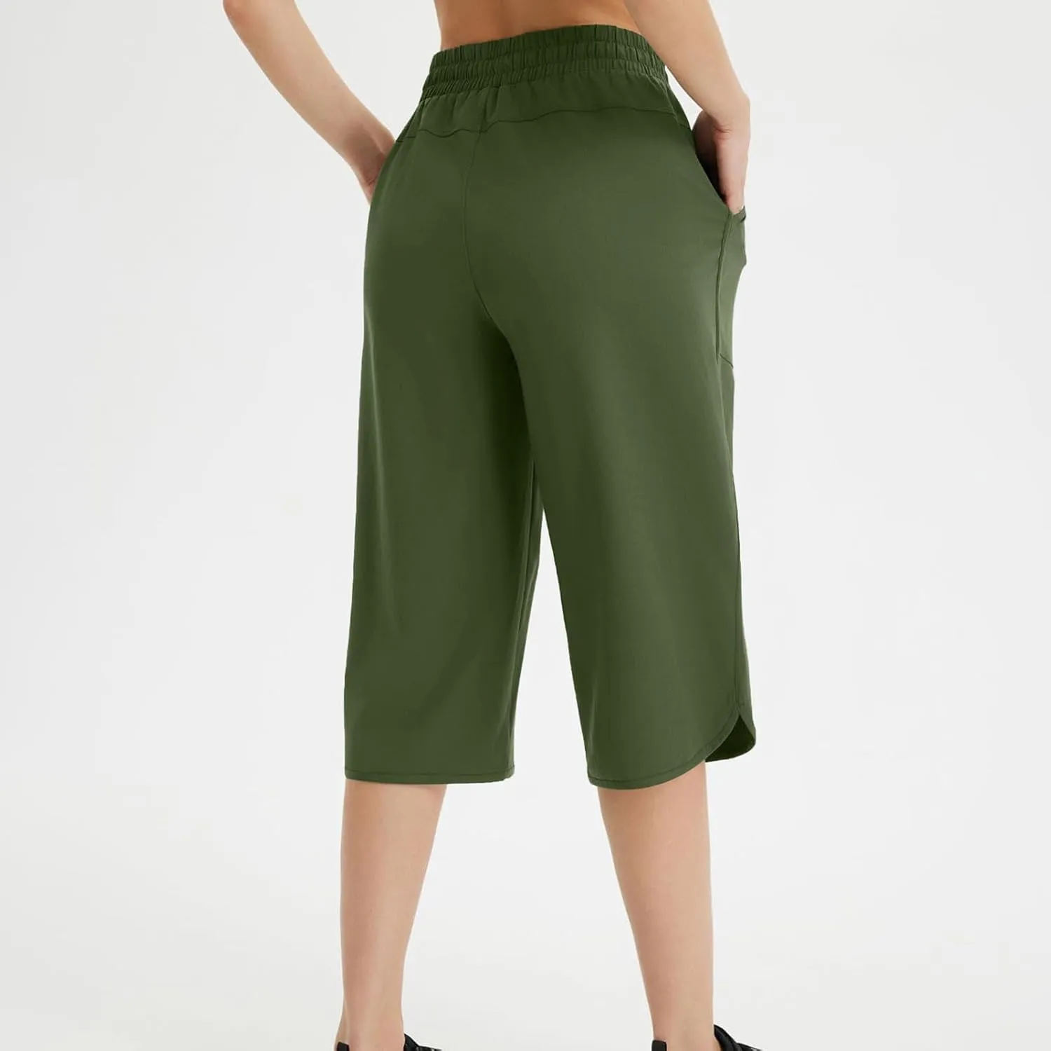 Cropped Trousers Women Summer Capri Pants with Pocket Loose Wide Leg Pant High Waist Sports Yoga Running Hiking Bottoms