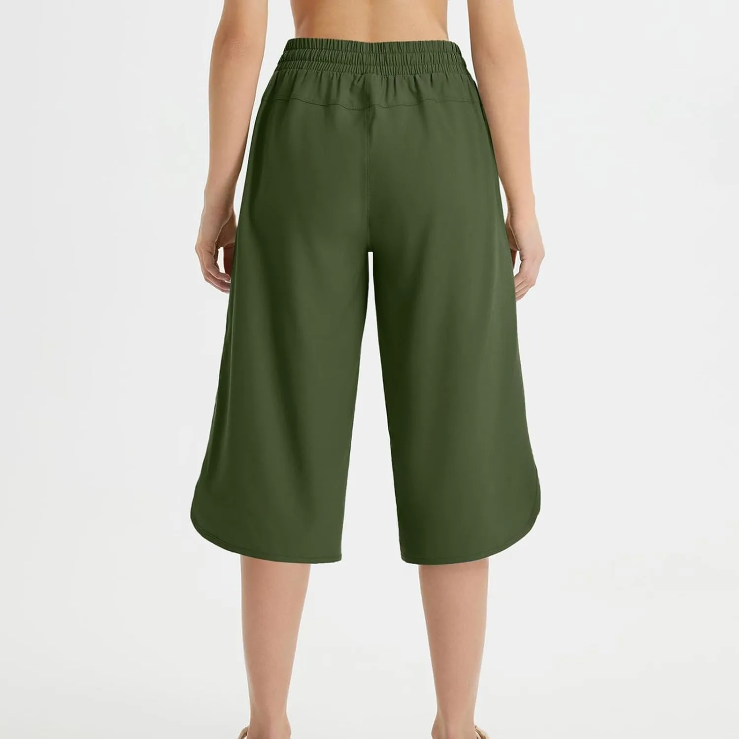 Cropped Trousers Women Summer Capri Pants with Pocket Loose Wide Leg Pant High Waist Sports Yoga Running Hiking Bottoms