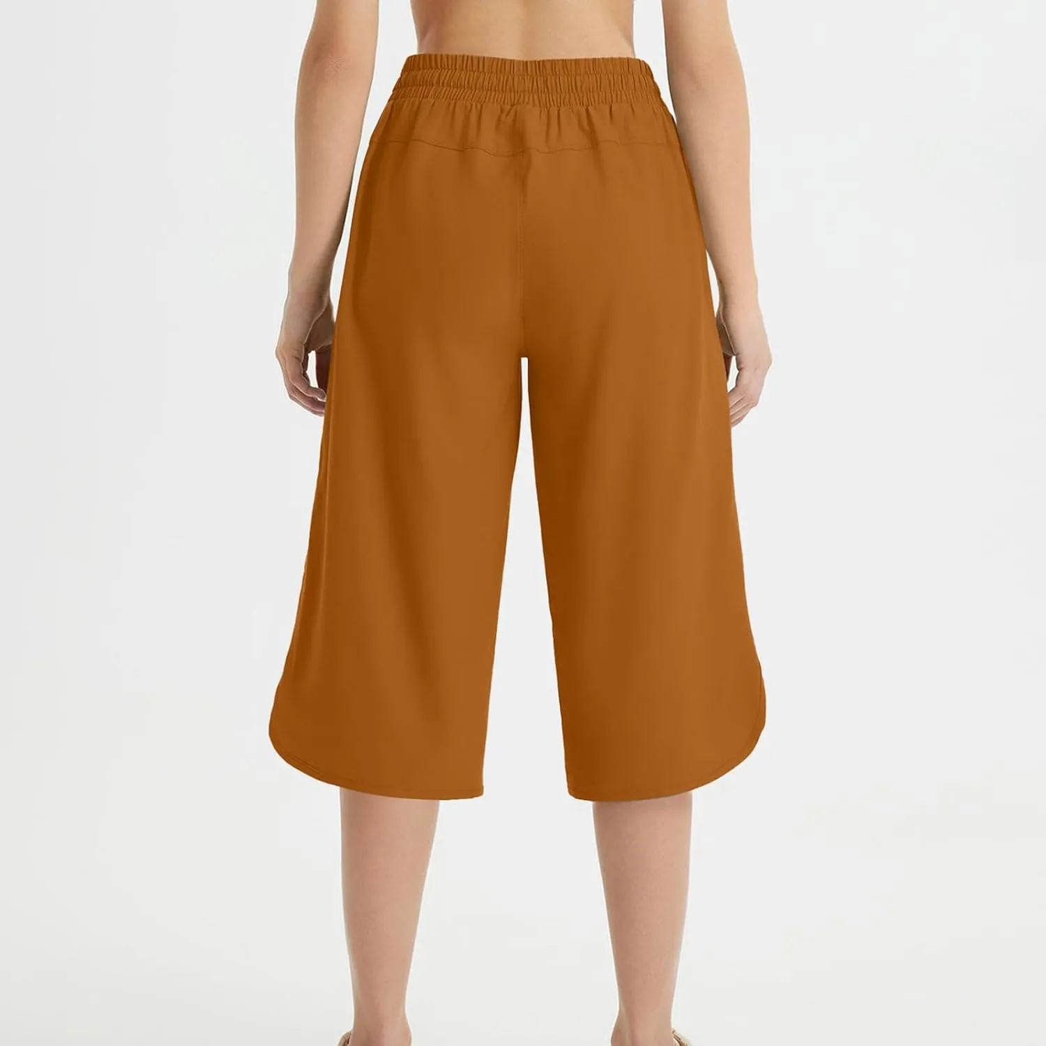 Cropped Trousers Women Summer Capri Pants with Pocket Loose Wide Leg Pant High Waist Sports Yoga Running Hiking Bottoms