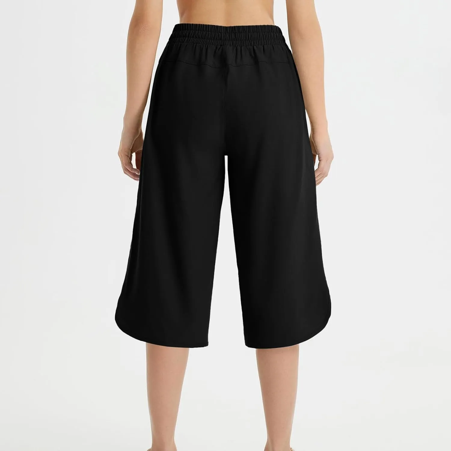 Cropped Trousers Women Summer Capri Pants with Pocket Loose Wide Leg Pant High Waist Sports Yoga Running Hiking Bottoms