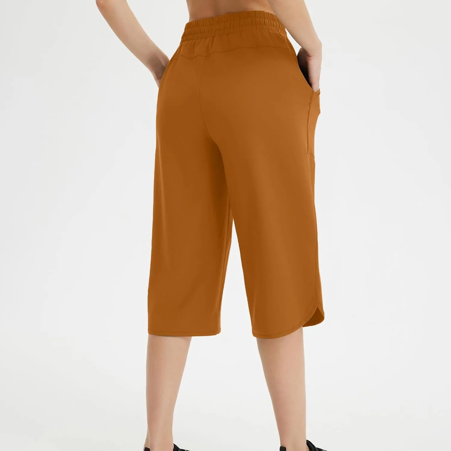 Cropped Trousers Women Summer Capri Pants with Pocket Loose Wide Leg Pant High Waist Sports Yoga Running Hiking Bottoms