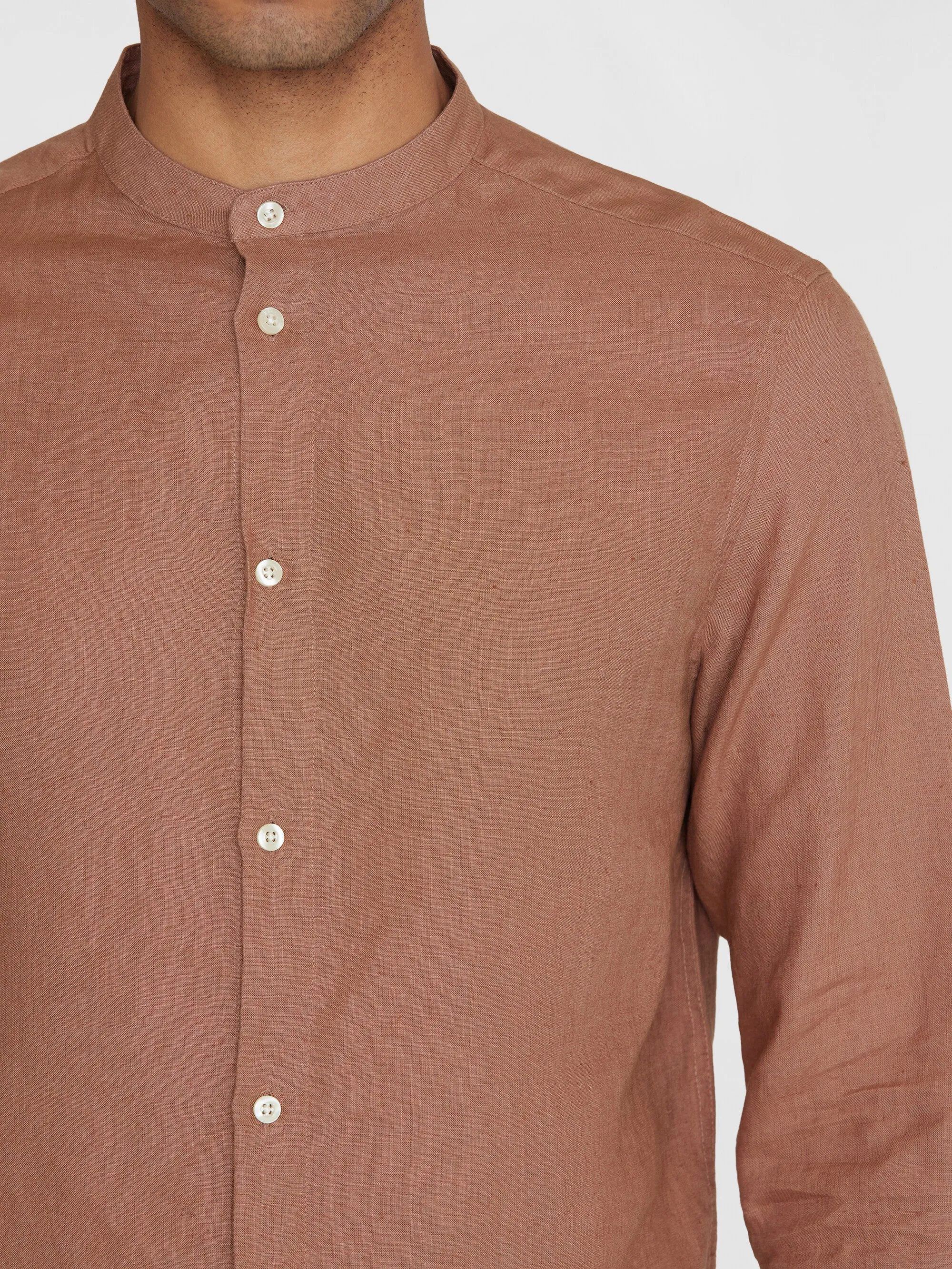 Custom fit linen stand collar shirt - Chocolate Malt