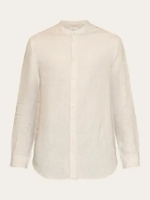 Custom fit linen stand collar shirt - Yarndyed - Light feather gray