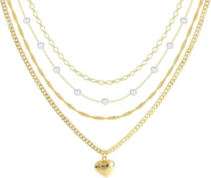 Dainty Gold Necklaces for Women 14k Gold Plated Heart Pendant Necklace Paperclip Chain Pearl Necklaces Layered Necklaces Jewerly