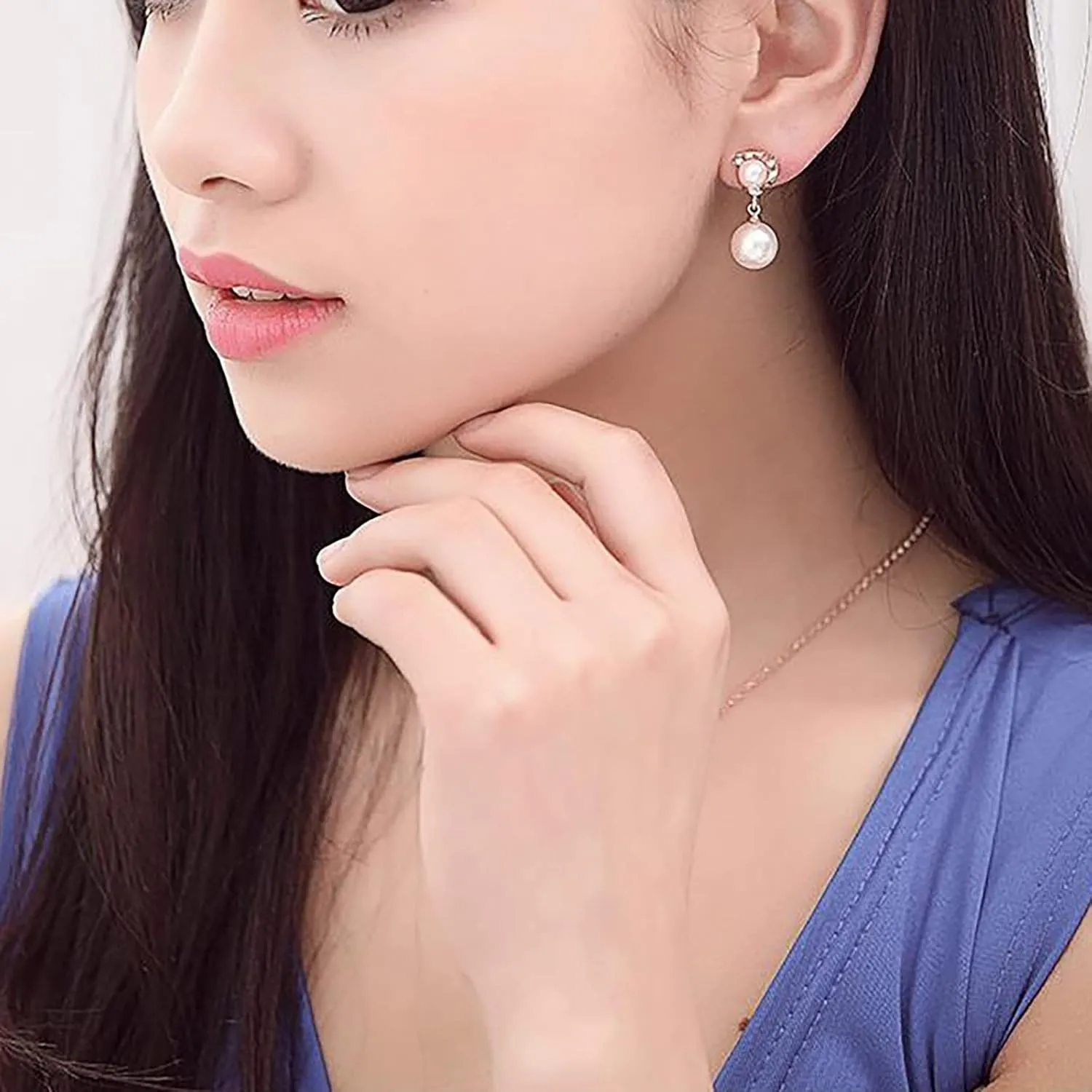 Dangle Stud Pearl Earrings for Women,925 Sterling Sliver Pearl Drop Earrings Party Birthday Jewelry Gifts for Mom Girlfriend