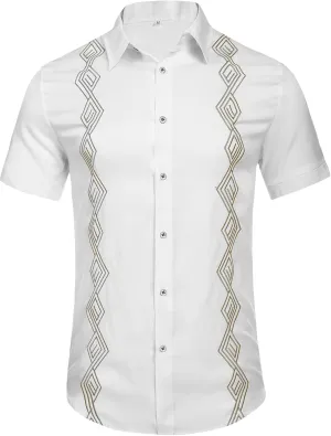 Daupanzees Men's Guayabera Cuban Shirts Short Sleeve Embroidered Shirts Beach Button Down Shirts Summer Casual Shirts Top