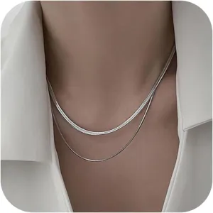 Dcfywl731 Gold Snake Chain Necklaces Herringbone Choker Necklaces Double Layer Chain Necklaces Set Cuban Chain Necklaces Jewelry Gift for Women