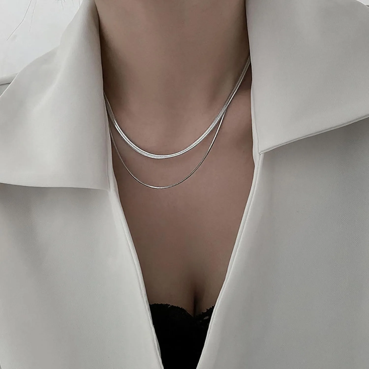 Dcfywl731 Gold Snake Chain Necklaces Herringbone Choker Necklaces Double Layer Chain Necklaces Set Cuban Chain Necklaces Jewelry Gift for Women