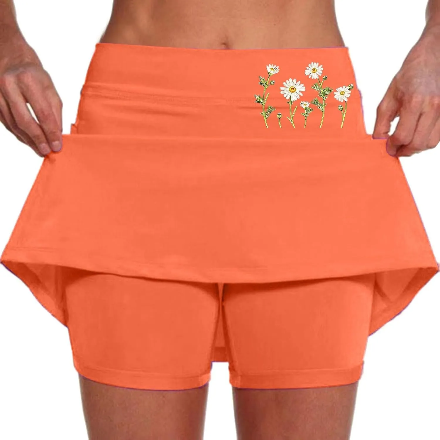 Double Layer Skorts for Women Lightweight Breathable High Waisted Skirt Tummy Control Casual Loose Shirts with Pockets