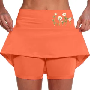 Double Layer Skorts for Women Lightweight Breathable High Waisted Skirt Tummy Control Casual Loose Shirts with Pockets