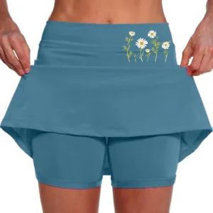 Double Layer Skorts for Women Lightweight Breathable High Waisted Skirt Tummy Control Casual Loose Shirts with Pockets