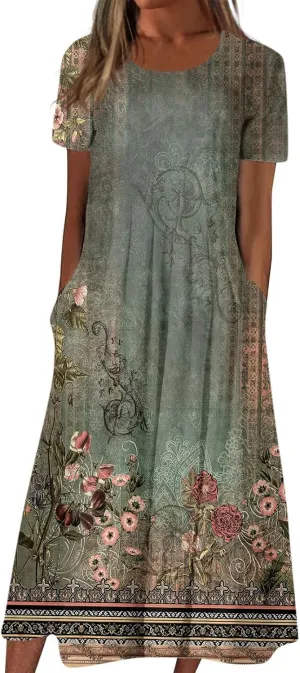 DPKLAD Women's Boho Formal Dresses for Women SummerDresses for Women 2025 Spring Dresses with Pockets