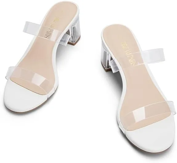 DREAM PAIRS Women's Two Strap Open Toe Low Block Chunky Heels Sandals Dress Pumps Casual Summer Mules Shoes