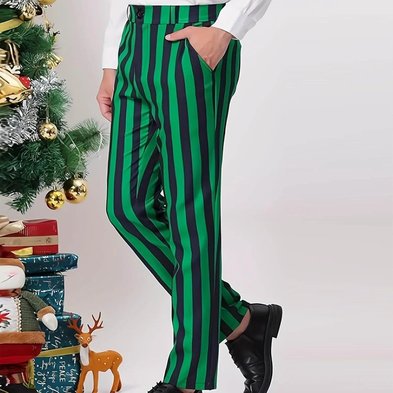 Dress Pants for Mens Stylish Stretch Dress Pants Slim Fit Striped Color Block Pants Casual Business Golf Pants