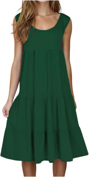 Dresses for Women Sleeveless Tank Dress Summer Loose Sundress Plus Size Casual Dresses Crew Neck Knee Length Dresses