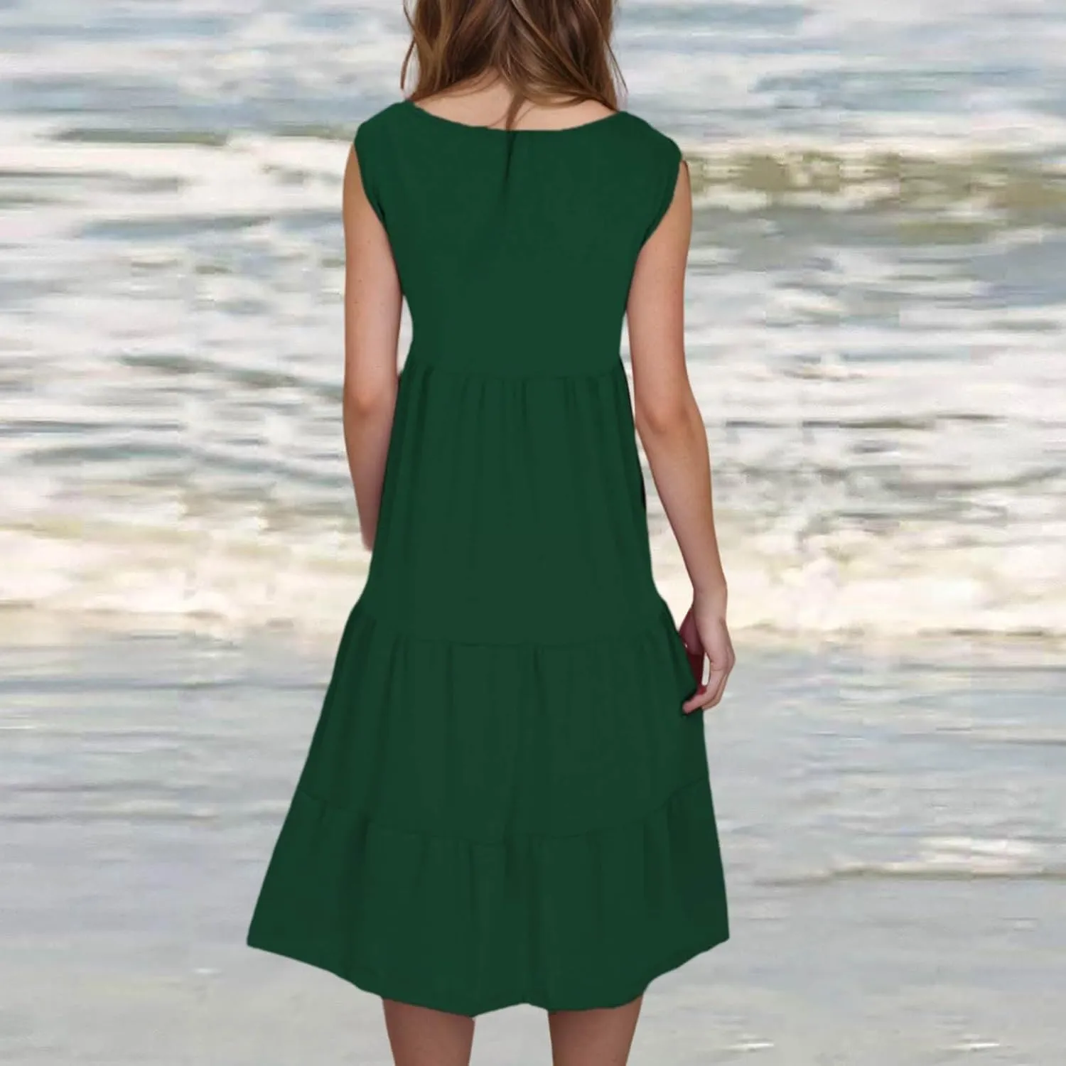 Dresses for Women Sleeveless Tank Dress Summer Loose Sundress Plus Size Casual Dresses Crew Neck Knee Length Dresses