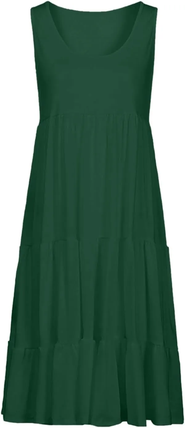 Dresses for Women Sleeveless Tank Dress Summer Loose Sundress Plus Size Casual Dresses Crew Neck Knee Length Dresses