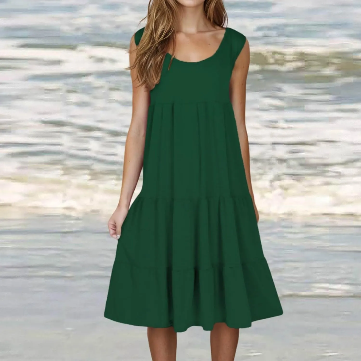 Dresses for Women Sleeveless Tank Dress Summer Loose Sundress Plus Size Casual Dresses Crew Neck Knee Length Dresses