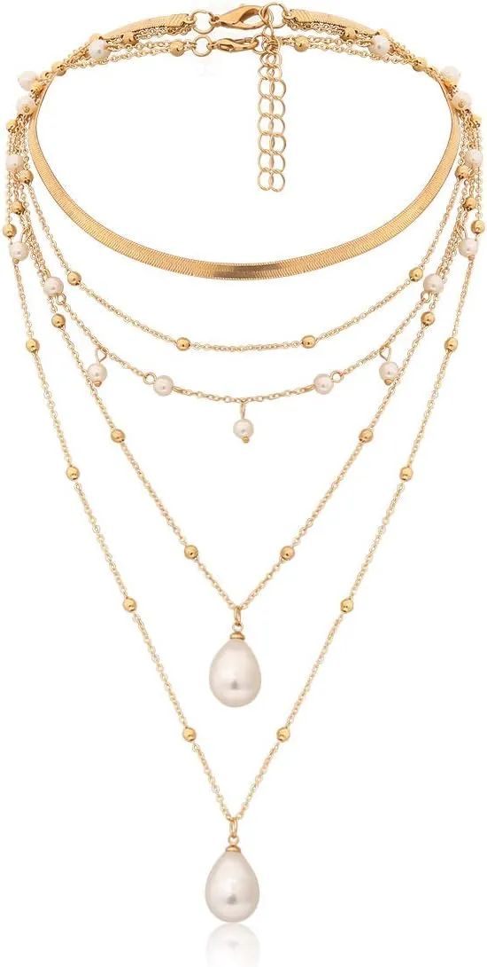 eartif Long Necklaces for Women Trendy Gold Layered Beaded Choker Necklaces Set Boho Jewelry for Women Western Choker Necklaces Stackable Snake Chain Statement Necklaces