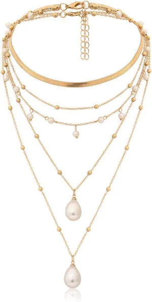 eartif Long Necklaces for Women Trendy Gold Layered Beaded Choker Necklaces Set Boho Jewelry for Women Western Choker Necklaces Stackable Snake Chain Statement Necklaces