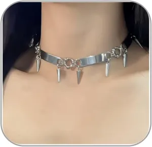 eartif Punk Necklaces Stainless Steel Spike Studded Choker Necklaces for Women Mens Rock Goth Necklaces Rivet Jewelry