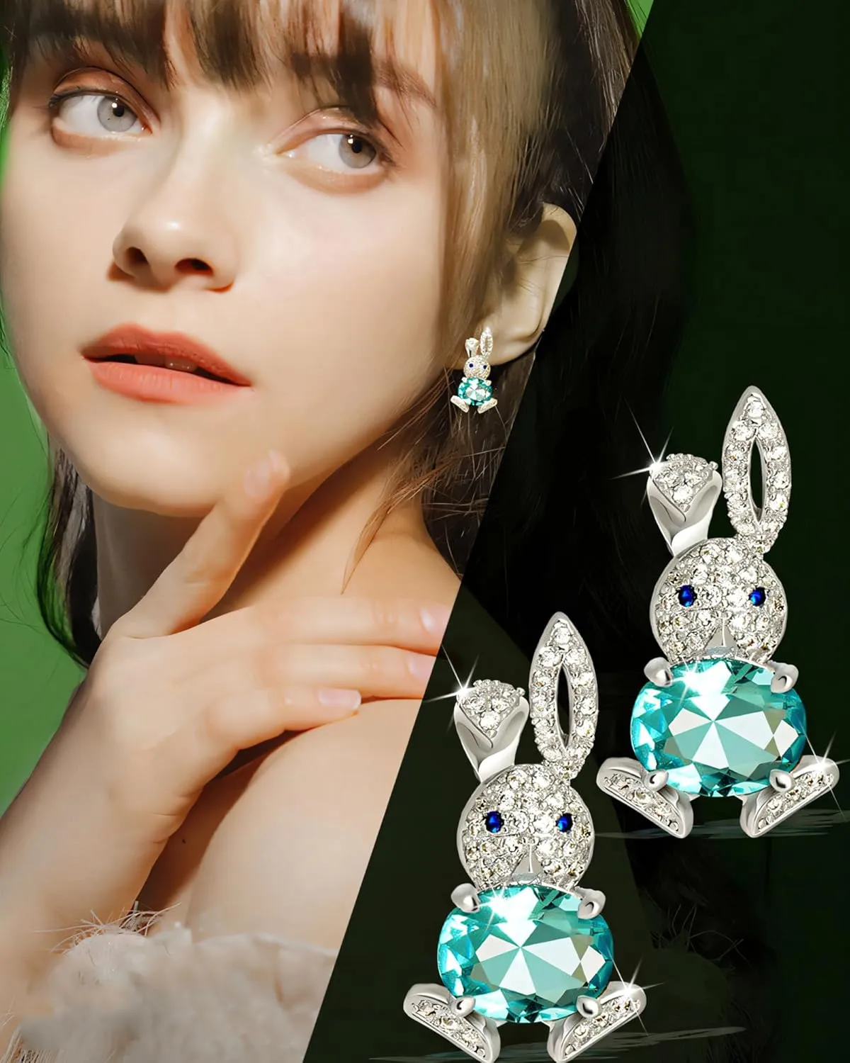 Easter Earrings for Women Easter Bunny Earrings Rabbit Huggie Hoop Earrings Sparkly Crystal Bunny Dangle Earrings Bunny Easter Earrings Easter Gifts Easter Holiday Dress Outfit Accessories for Her