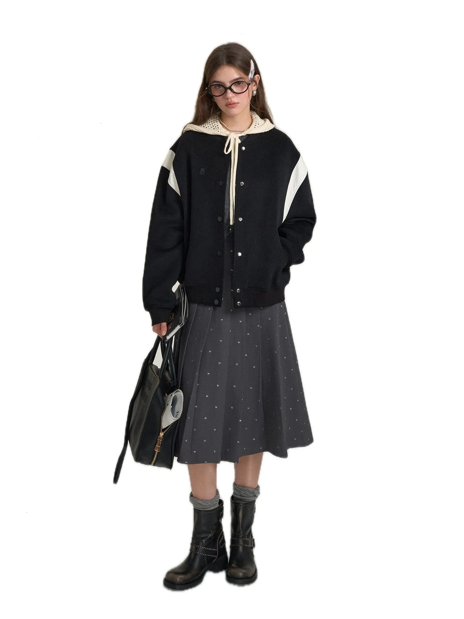 Eco Leather And Wool Baseball Jacket In Black