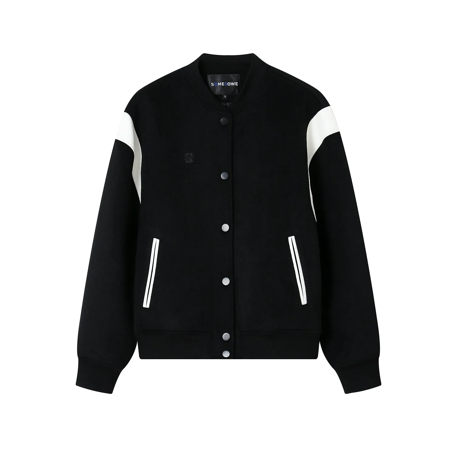 Eco Leather And Wool Baseball Jacket In Black