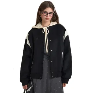 Eco Leather And Wool Baseball Jacket In Black