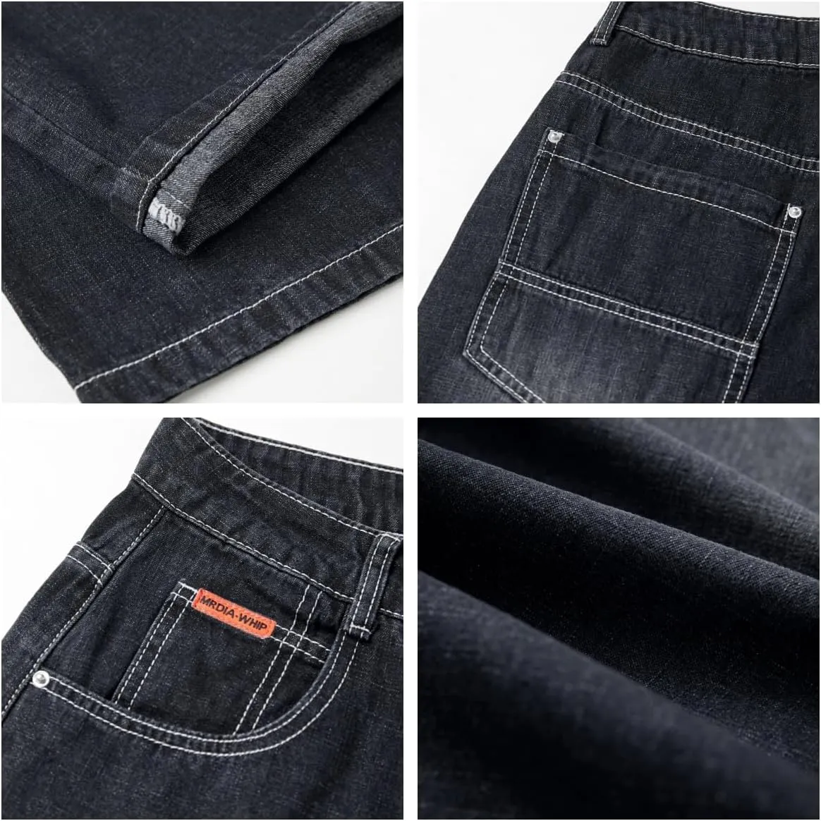 EMMIOL Women Hip Hop Baggy Jeans Wide Leg Mid-Low Waist Jeans Loose Boyfriends Jeans 90s Vintage Denim Pants
