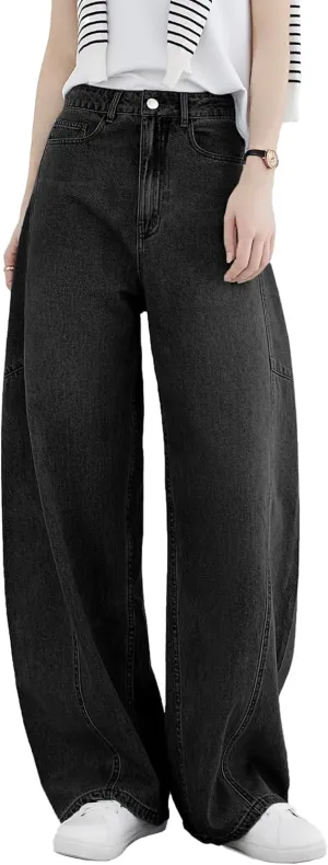 EMMIOL Women Hip Hop Baggy Jeans Wide Leg Mid-Low Waist Jeans Loose Boyfriends Jeans 90s Vintage Denim Pants