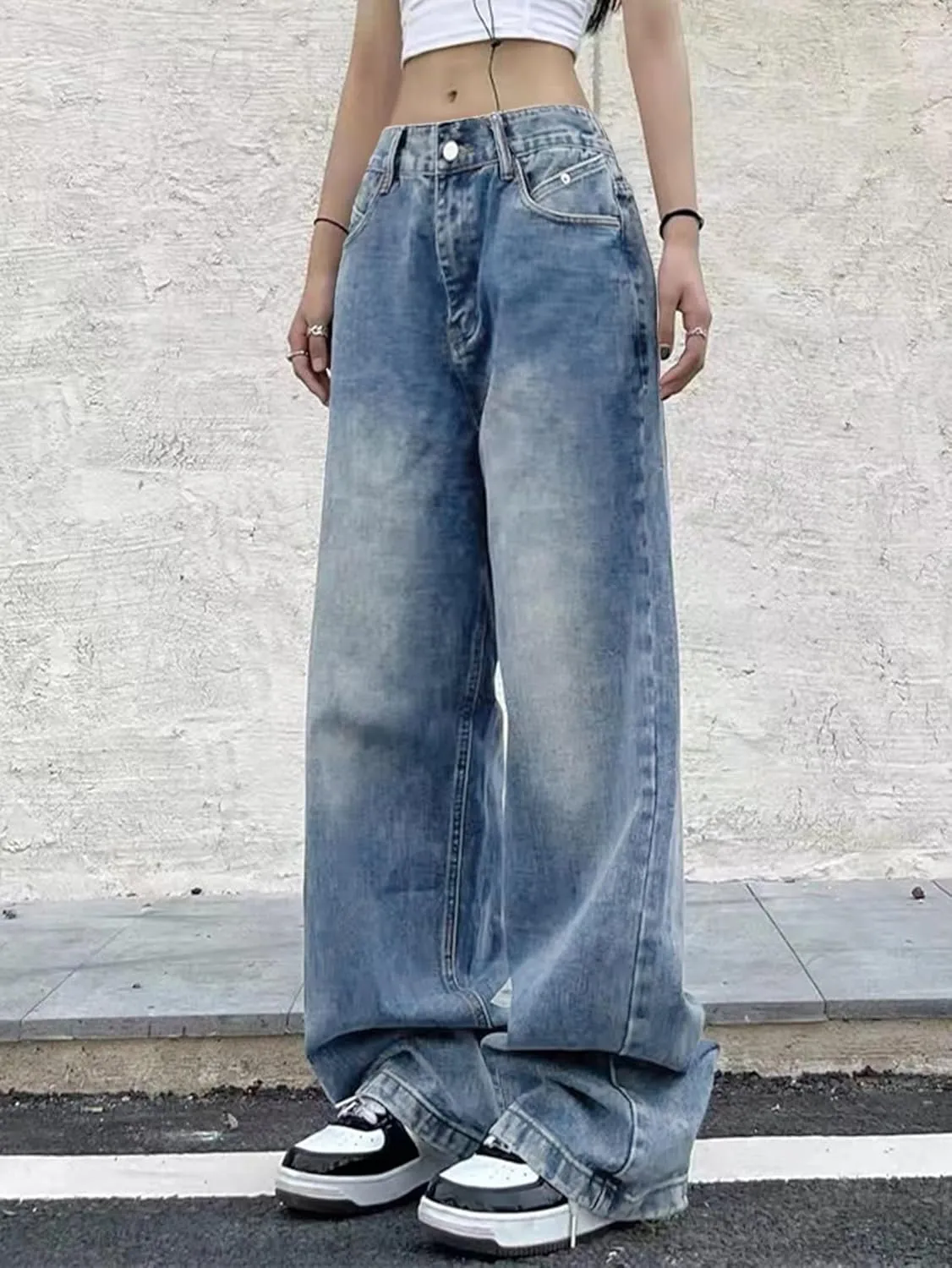EMMIOL Women Wide Leg Jeans Mid-Low Waist Baggy Jeans Loose Boyfriends Jeans Y2K 90s Denim Pants