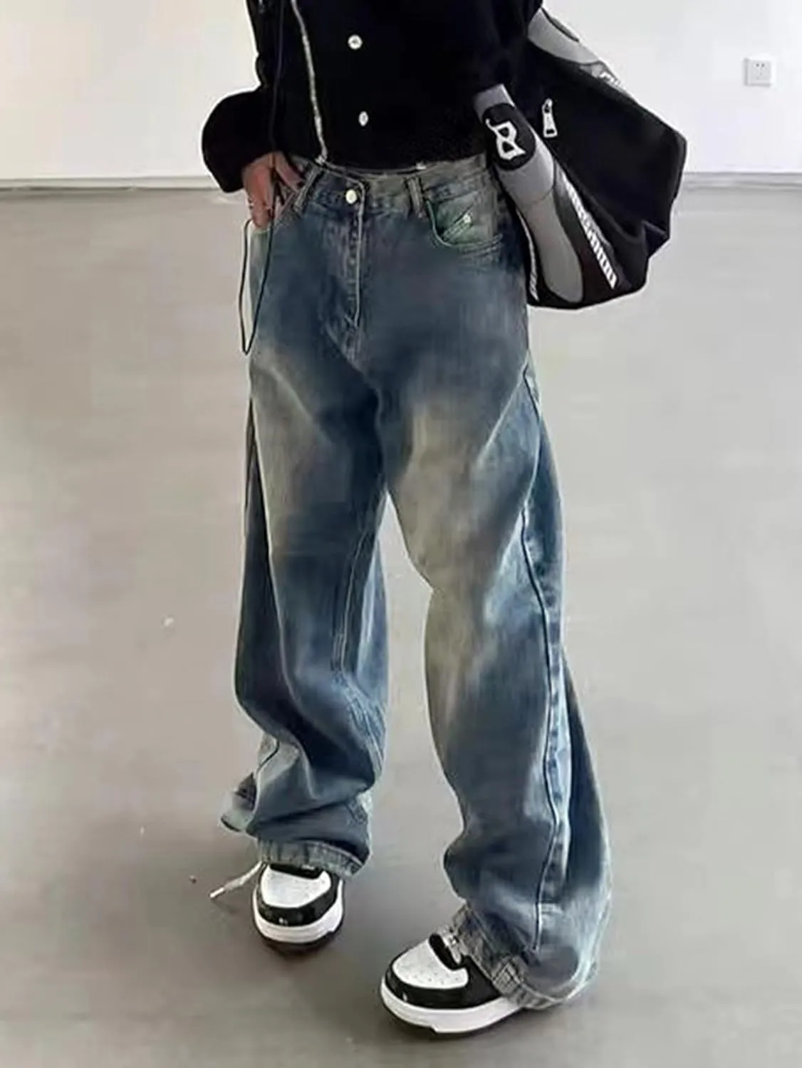 EMMIOL Women Wide Leg Jeans Mid-Low Waist Baggy Jeans Loose Boyfriends Jeans Y2K 90s Denim Pants