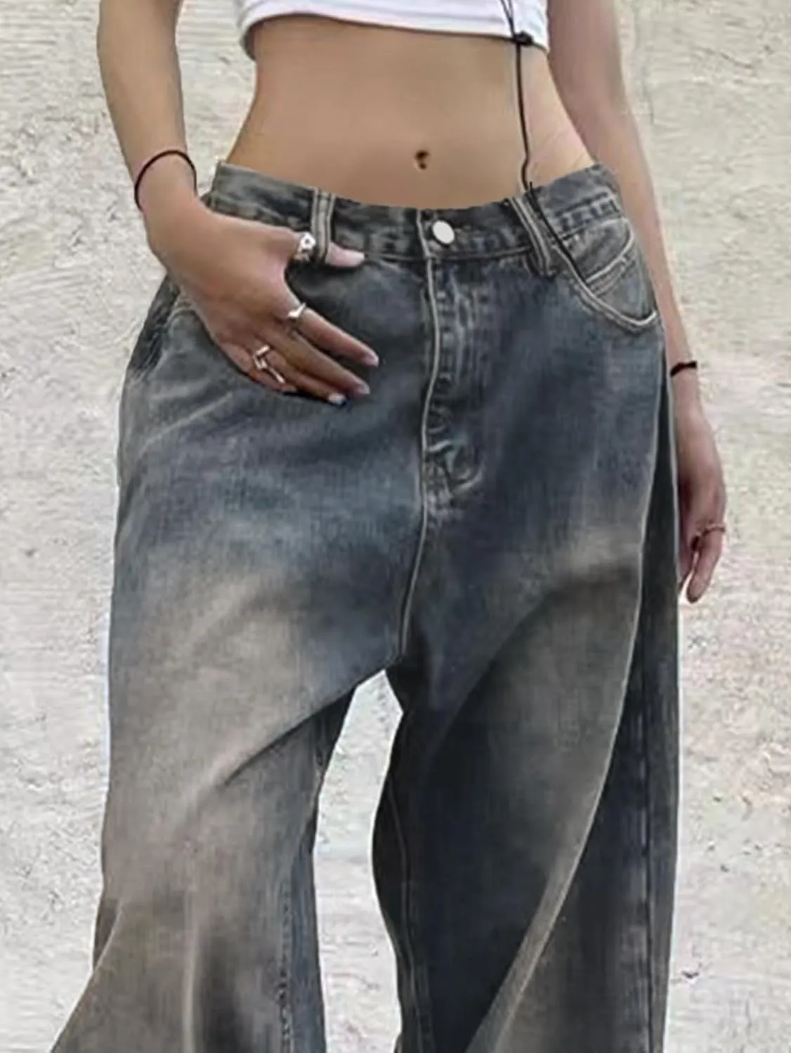 EMMIOL Women Wide Leg Jeans Mid-Low Waist Baggy Jeans Loose Boyfriends Jeans Y2K 90s Denim Pants