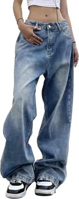 EMMIOL Women Wide Leg Jeans Mid-Low Waist Baggy Jeans Loose Boyfriends Jeans Y2K 90s Denim Pants