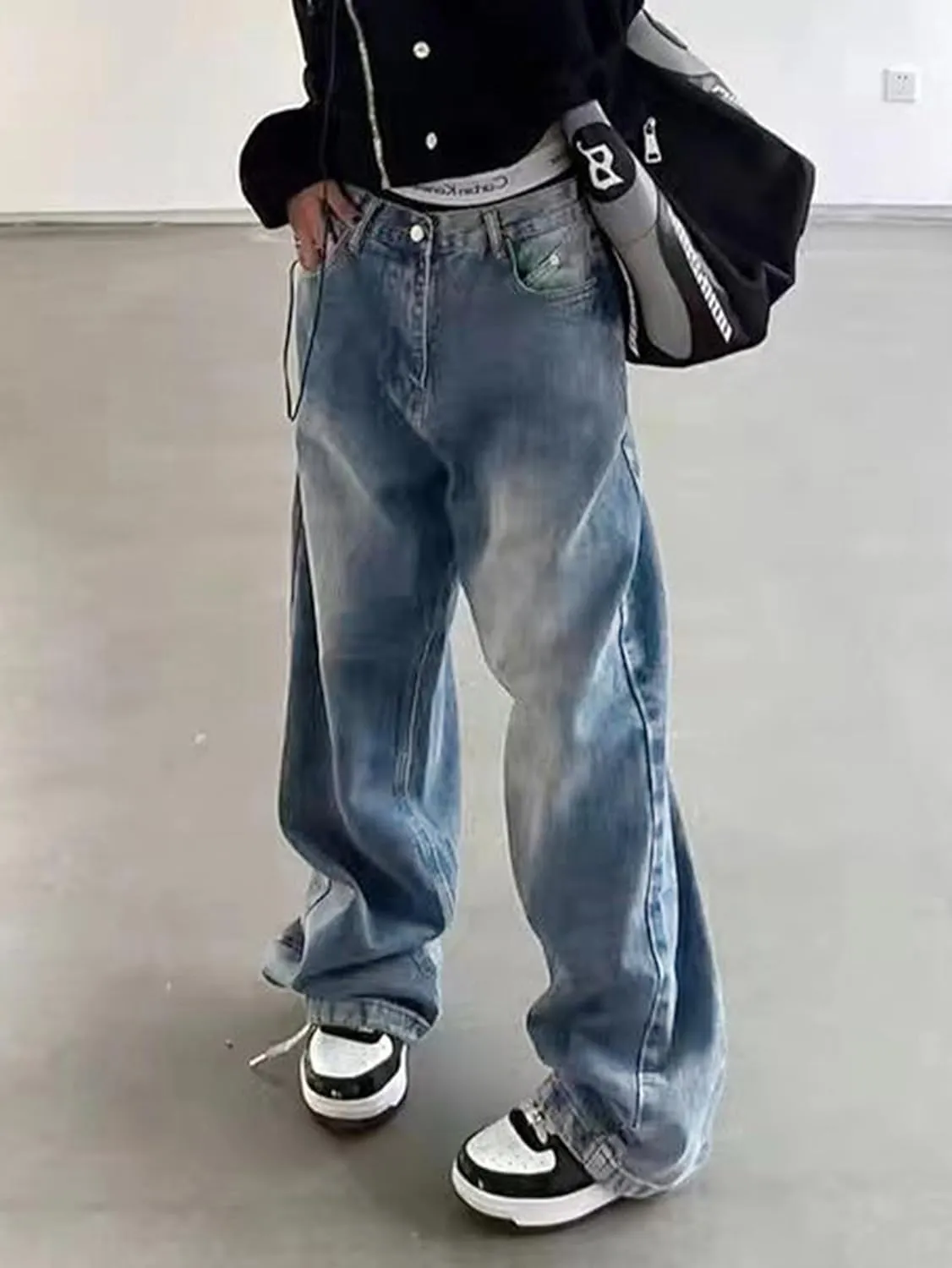EMMIOL Women Wide Leg Jeans Mid-Low Waist Baggy Jeans Loose Boyfriends Jeans Y2K 90s Denim Pants