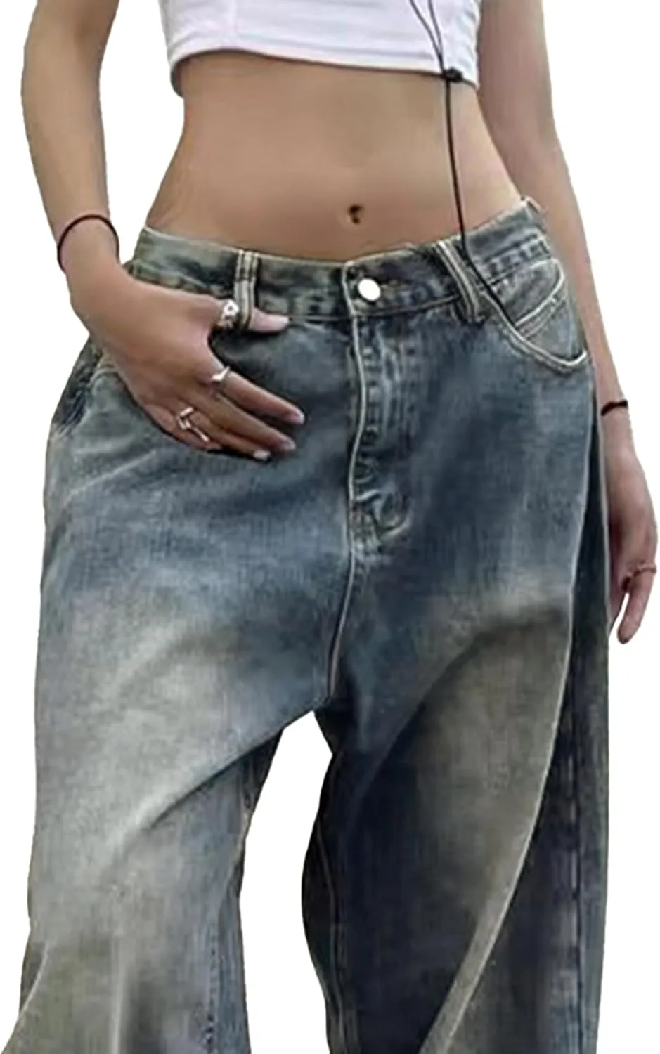 EMMIOL Women Wide Leg Jeans Mid-Low Waist Baggy Jeans Loose Boyfriends Jeans Y2K 90s Denim Pants