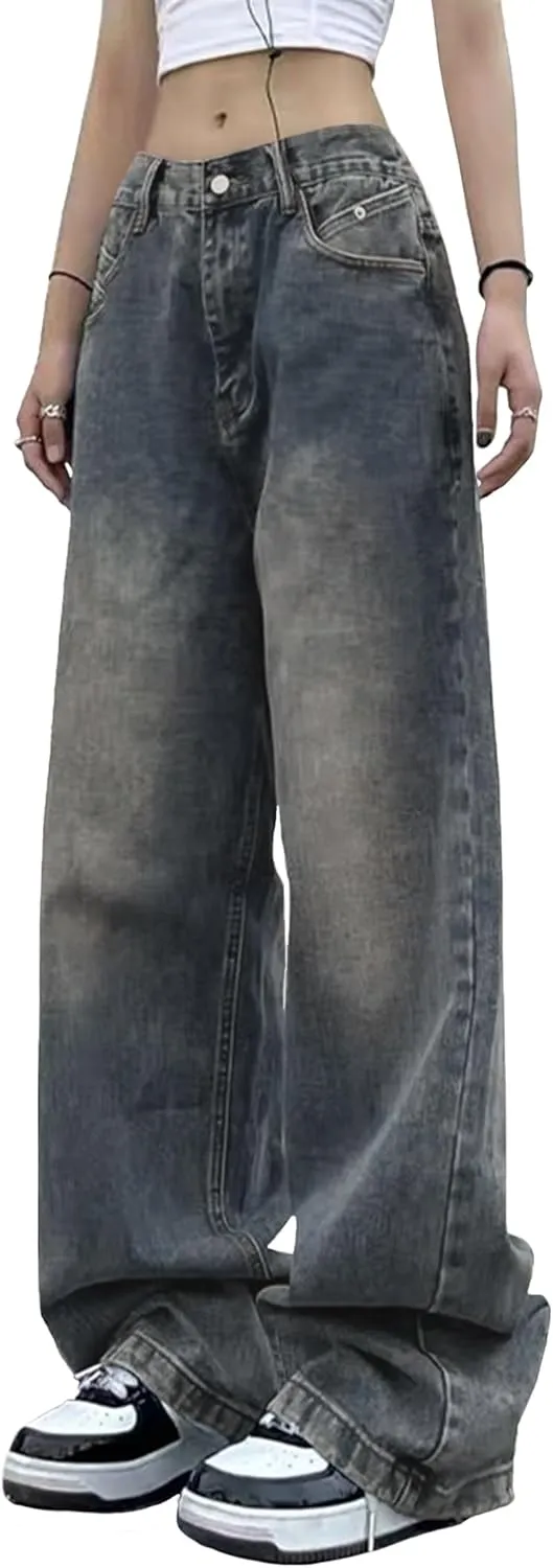 EMMIOL Women Wide Leg Jeans Mid-Low Waist Baggy Jeans Loose Boyfriends Jeans Y2K 90s Denim Pants