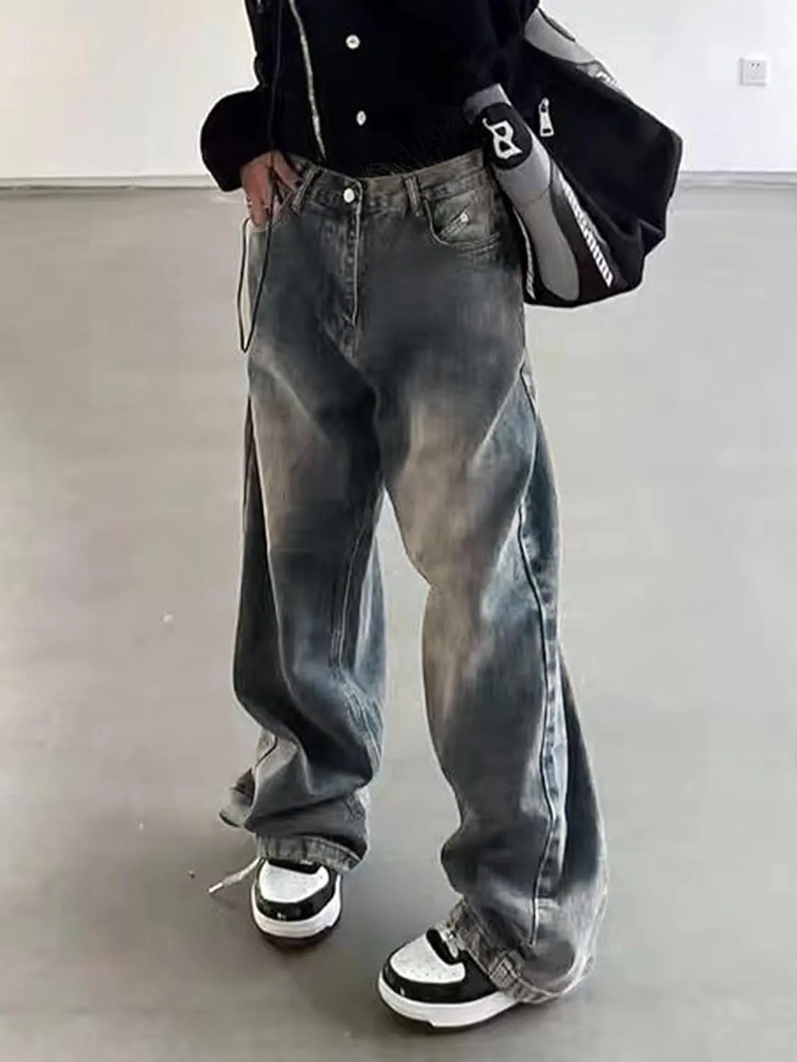 EMMIOL Women Wide Leg Jeans Mid-Low Waist Baggy Jeans Loose Boyfriends Jeans Y2K 90s Denim Pants