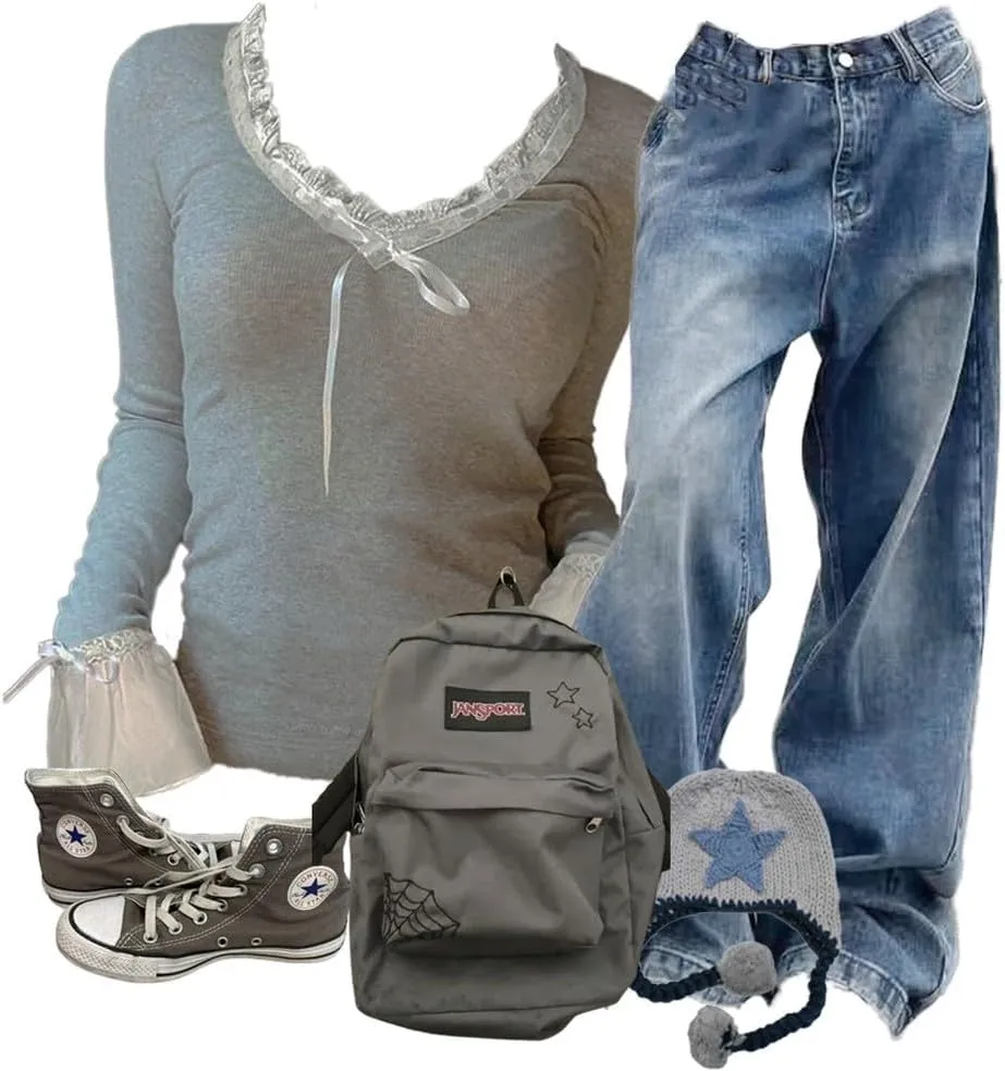 EMMIOL Women Wide Leg Jeans Mid-Low Waist Baggy Jeans Loose Boyfriends Jeans Y2K 90s Denim Pants