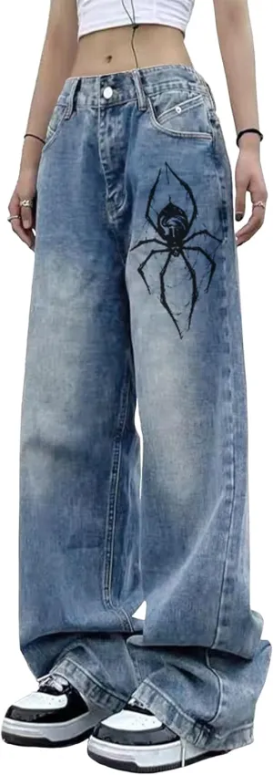 EMMIOL Women Wide Leg Jeans Mid-Low Waist Baggy Jeans Loose Boyfriends Jeans Y2K 90s Denim Pants