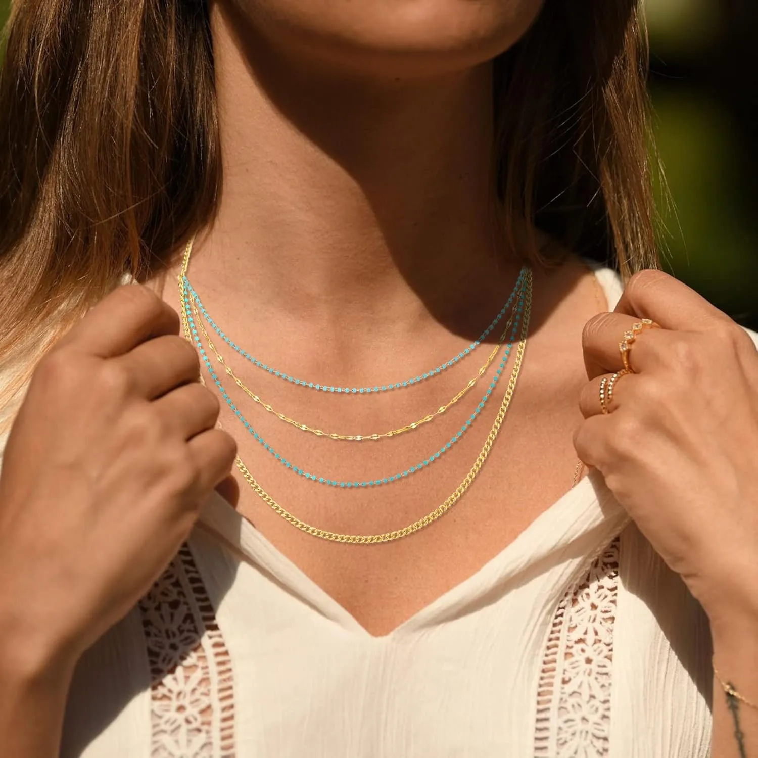 FANZE 14k Gold Layered Necklaces for Women, Necklaces Adjustable, Gold Necklaces Layered Necklace for Women