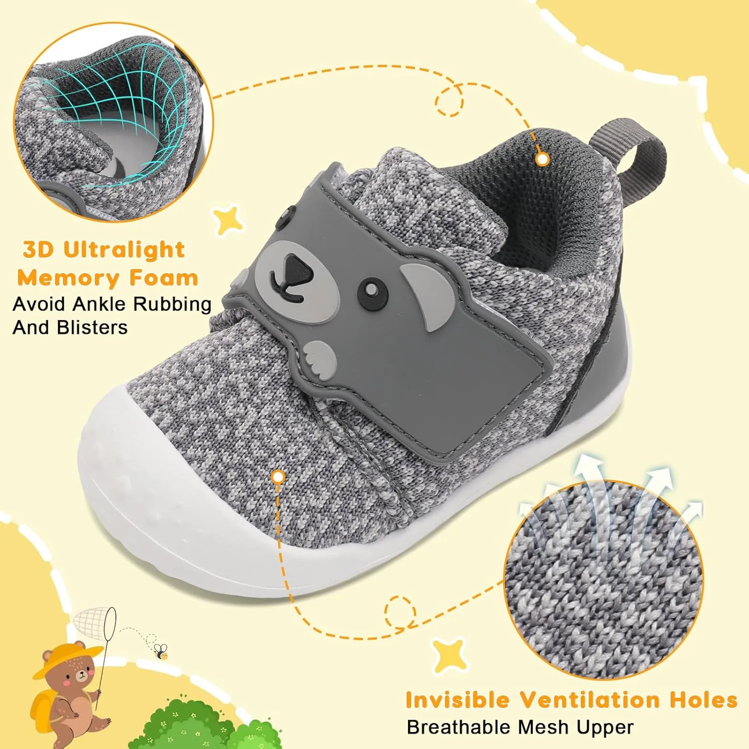 FEETCITY Baby Walking Shoes Wide Baby Shoes Boys Girls Infant Sneakers Crib Shoes Breathable Toddler Barefoot Shoes Slip On Shoes