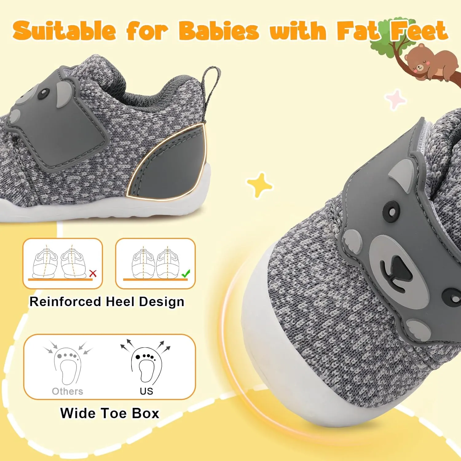 FEETCITY Baby Walking Shoes Wide Baby Shoes Boys Girls Infant Sneakers Crib Shoes Breathable Toddler Barefoot Shoes Slip On Shoes