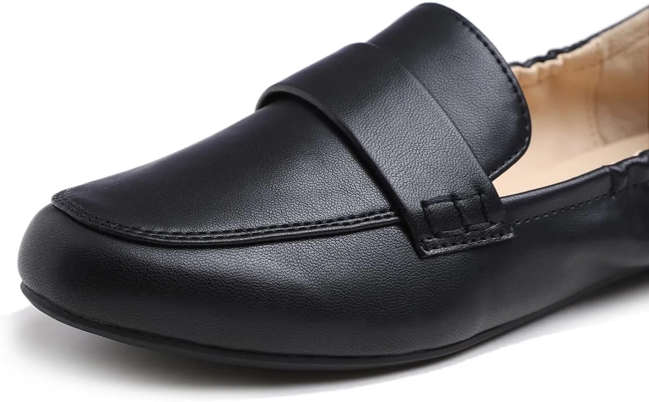 FEVERSOLE Women's Penny Loafer Round Toe Casual Flat Shoes