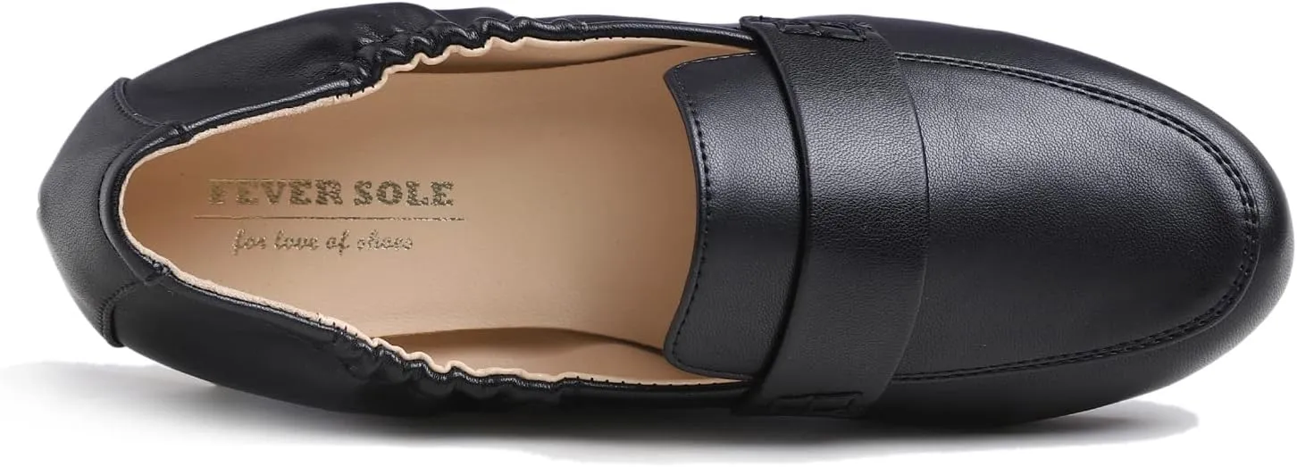 FEVERSOLE Women's Penny Loafer Round Toe Casual Flat Shoes