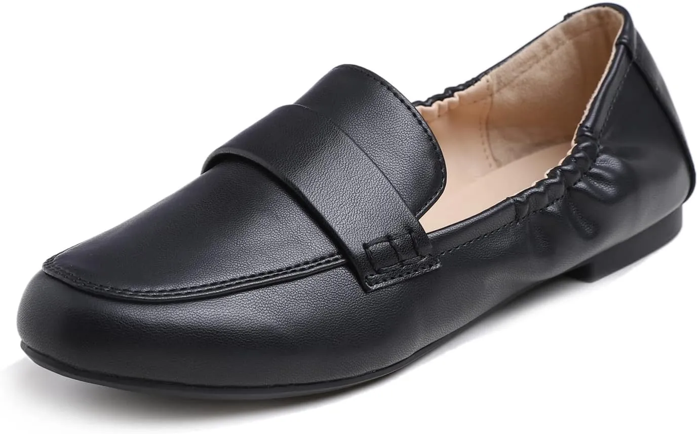 FEVERSOLE Women's Penny Loafer Round Toe Casual Flat Shoes