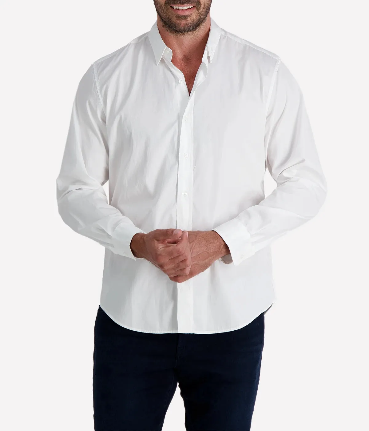 Finbar Woven Button Up Shirt in White Super Luxe