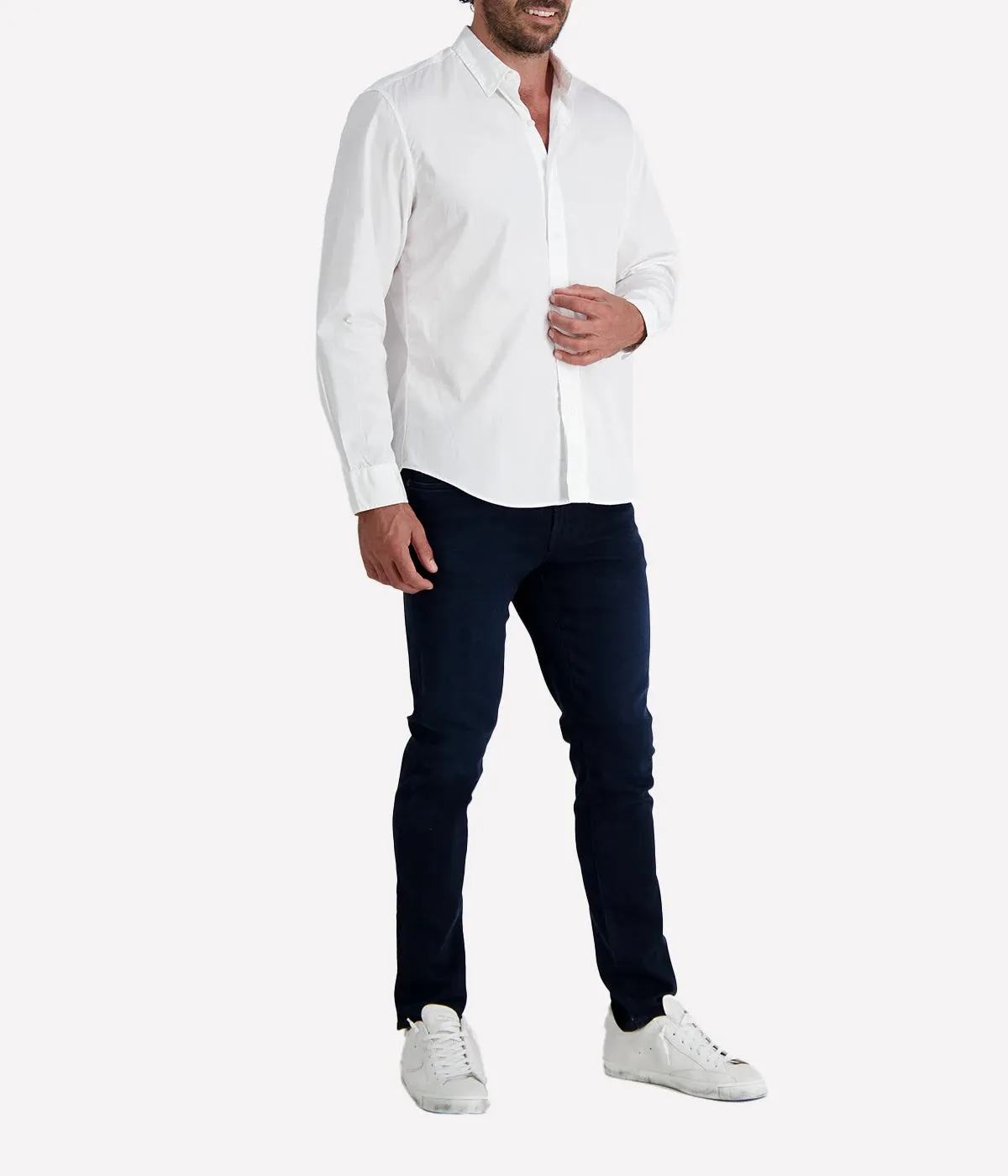Finbar Woven Button Up Shirt in White Super Luxe